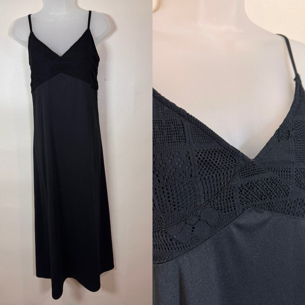 Vintage Express Womens Y2K Babydoll Maxi Dress Size M 13/14 Lace Black Witchy